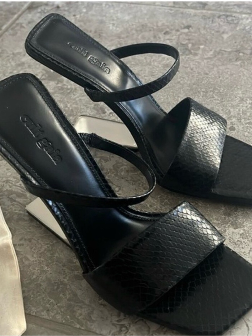 Cult Gaia Black Strappy Block Heel Sandals